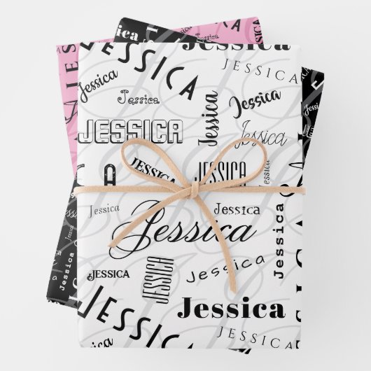 Jessica Custom Name Pink Black White Geschenkpapier Set (Beispiel)