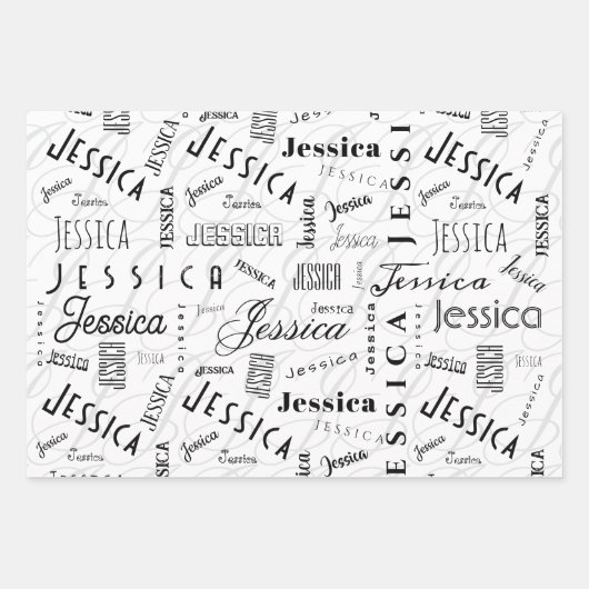 Jessica Custom Name Pink Black White Geschenkpapier Set (Vorderseite)