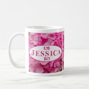 "Jessica" Elegant Pink Hydrangea Blumenschrift Kaffeetasse