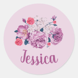 Jessica Name Floral Custom Vintag Blume Rose Runder Aufkleber