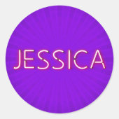 Jessica Name in leuchtenden Neonleuchten Runder Aufkleber (Vorderseite)