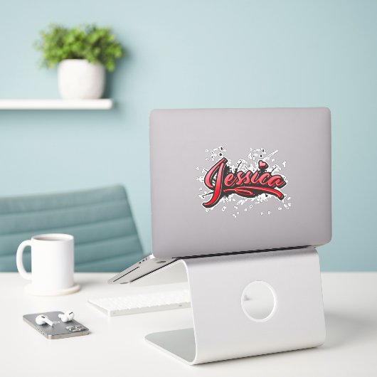 Jessica red Heart Graffiti Aufkleber Sticker (Laptop auf Schreibtisch)