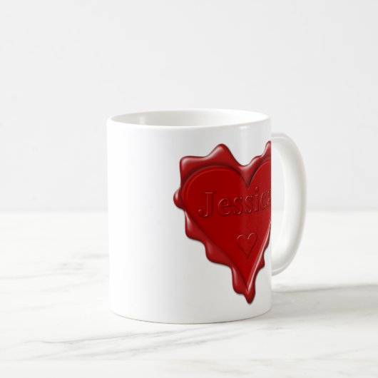 Jessica. Rotes Herzwachs-Siegel mit Namensjessica Kaffeetasse (VorderseiteRechts)