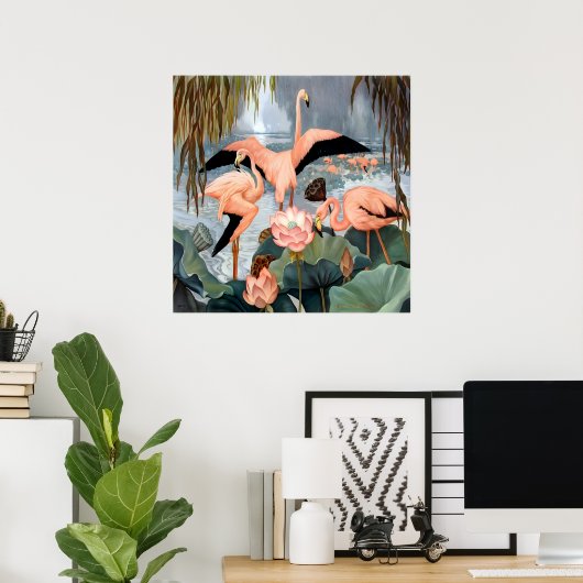 Jessie Arms Botke - Flamingos und Lotus Poster (Heimbüro)