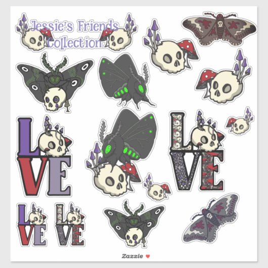 Jessie's Friends Moths and Skulls Sticker Set (Blatt)