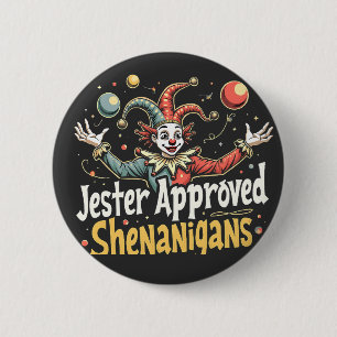 Jester Approved Shenanigans Circus Clown Button