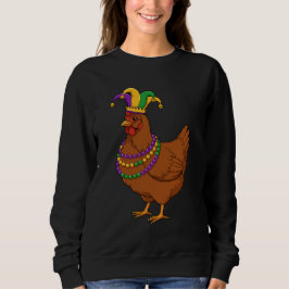 Jester Chicken Beads Mardi Gras Funny Farm Sweatshirt