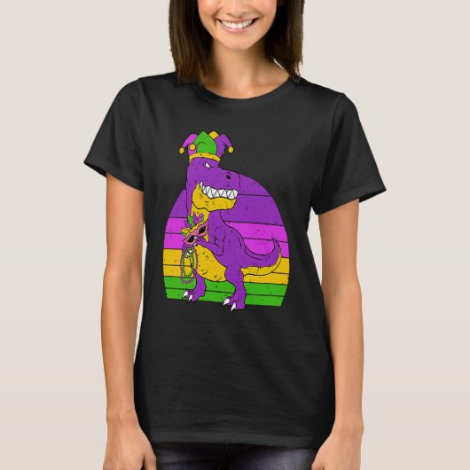 Jester Dinosaur Masquerade Mask Sleeping Mardi Gra T-Shirt (Vorderseite)