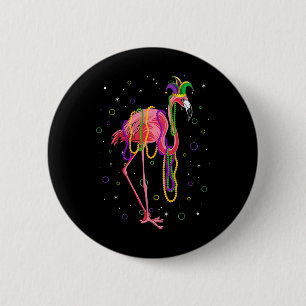 Jester Flamingo und Beads Mardi Gras Fat Dienstag  Button