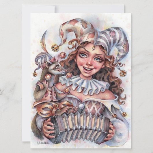 Jester Girl Music Ferret Clown Hat Fun Art Card (Vorderseite)