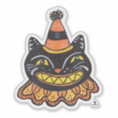 Jester Halloween Vintag Hand Drawn Cat Aufkleber (Vorderseite)