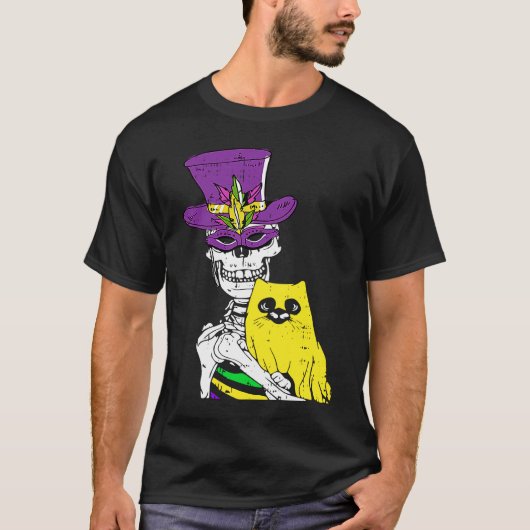Jester Hat Skeleton Cat Mardi Gras Bones Carnival  T-Shirt (Vorderseite)