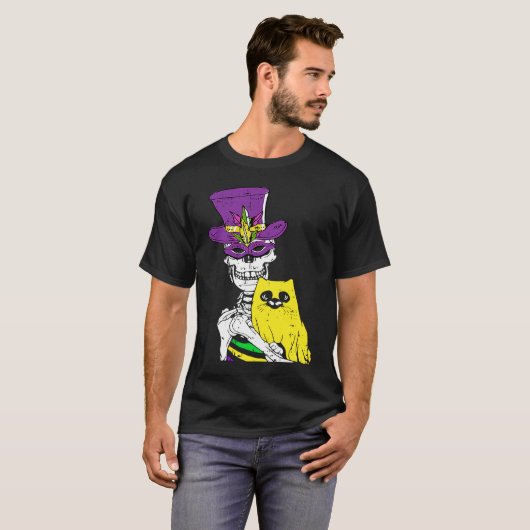 Jester Hat Skeleton Cat Mardi Gras Bones Carnival  T-Shirt (Vorne ganz)