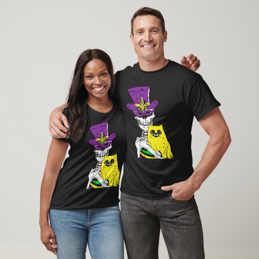 Jester Hat Skeleton Cat Mardi Gras Bones Carnival  T-Shirt (Unisex)