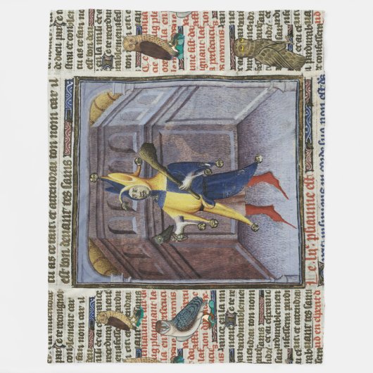 JESTER HOLING OWL MEDIEVAL MANUSCRIPT FLEECEDECKE (Vorderseite)
