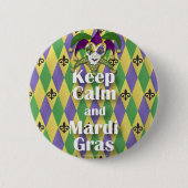 Jester Mask Behielt Calm und Mardi Gras Button (Vorderseite)
