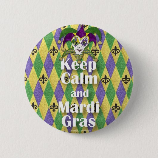 Jester Mask Behielt Calm und Mardi Gras Button (Vorderseite)