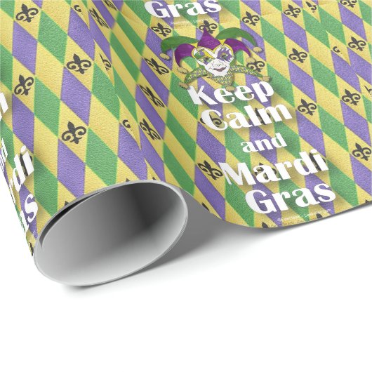 Jester Mask Behielt Calm und Mardi Gras Geschenkpapier (Rolleneckpunkt)