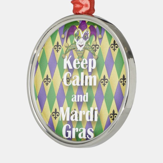 Jester Mask Behielt Calm und Mardi Gras Silbernes Ornament (Links)
