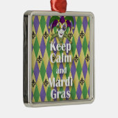 Jester Mask Behielt Calm und Mardi Gras Silbernes Ornament (Rechts)