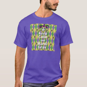 Jester Mask Behielt Calm und Mardi Gras T-Shirt