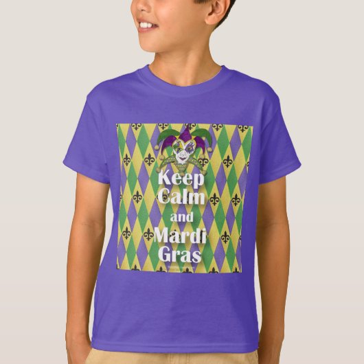 Jester Mask Behielt Calm und Mardi Gras T-Shirt (Vorderseite)
