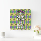 Jester Mask Keep Calm and Mardi Gras Quadratische Wanduhr (Zuhause)