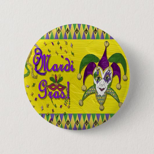 Jester Mask Mardi Gras Harlequin Button (Vorderseite)