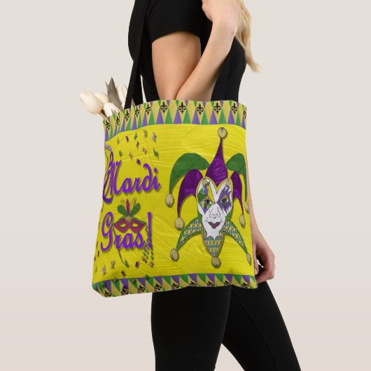 Jester Mask Mardi Gras Harlequin Party Art Print Tasche (Von Nahem)