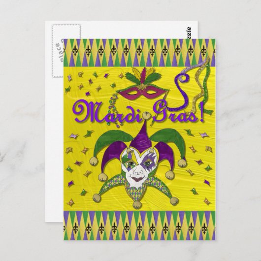 Jester Mask Mardi Gras Harlequin Postkarte (Vorne/Hinten)