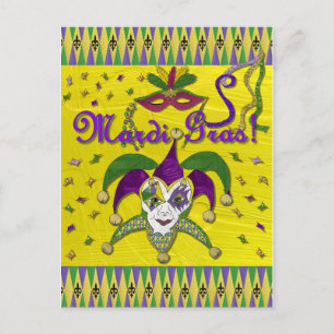 Jester Mask Mardi Gras Harlequin Postkarte