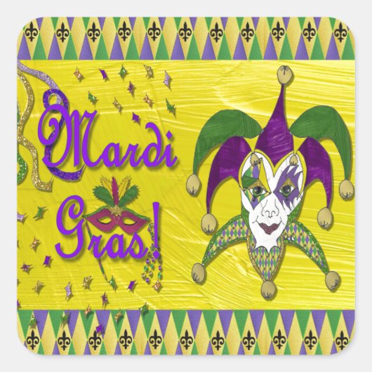 Jester Mask Mardi Gras Harlequin Quadratischer Aufkleber (Vorderseite)