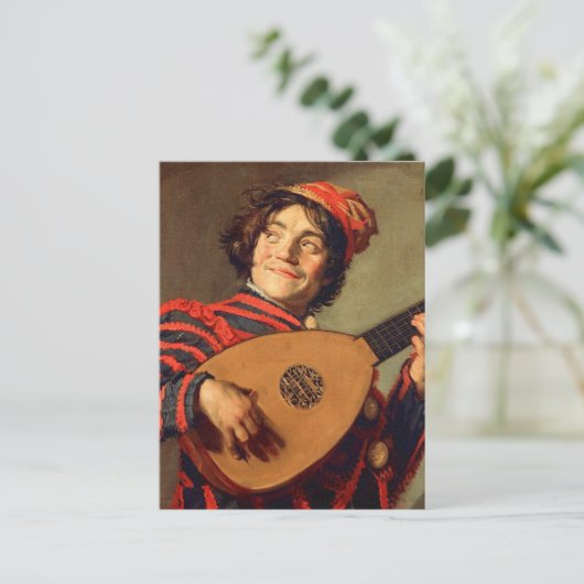 Jester mit einer Lute Postkarte (Stehend Vorderseite)