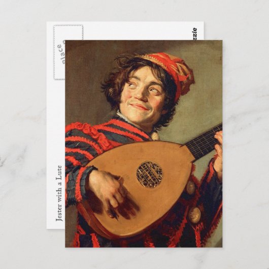 Jester mit einer Lute Postkarte (Vorne/Hinten)