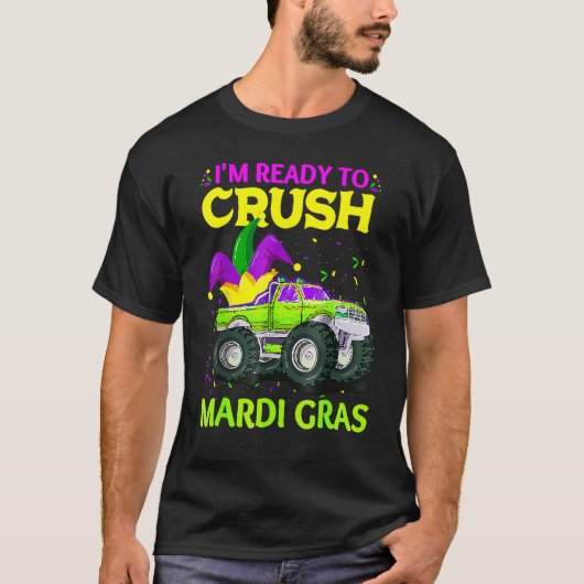 Jester Monster Truck Ich bin bereit, Mardi Gras zu T-Shirt (Vorderseite)