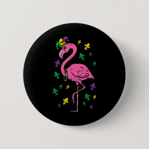 Jester Pink Flamingo Bird Animal Niedlich Mardi Gr Button