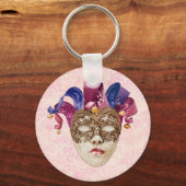 Jester Porcelain Mask mit Ribbons und Bells Schlüsselanhänger (Vorderseite)