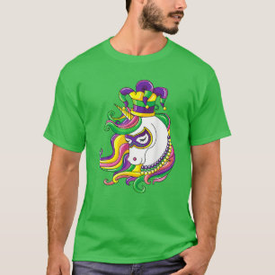 Jester Rainbow Unicorn Design Mardi Gras Mask Cost T-Shirt