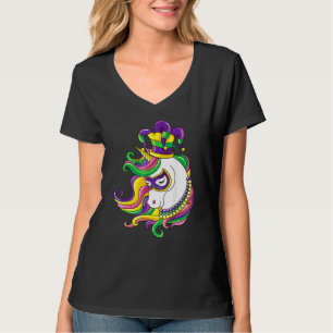 Jester Rainbow Unicorn Mardi Gras Mask Costume T-Shirt