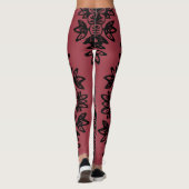 Jester Red mit Black Damask Muster Athletic Leggings (Rückseite)
