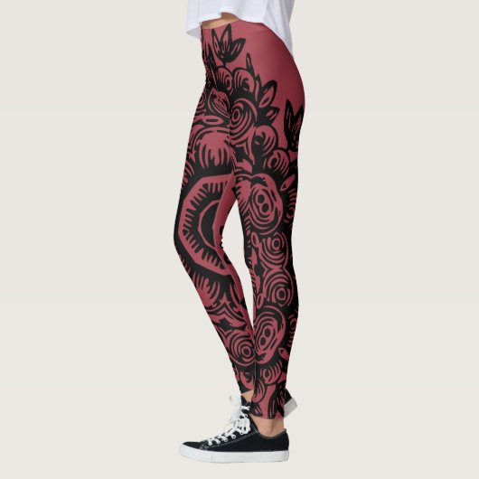 Jester Red mit Black Damask Muster Athletic Leggings (Links)