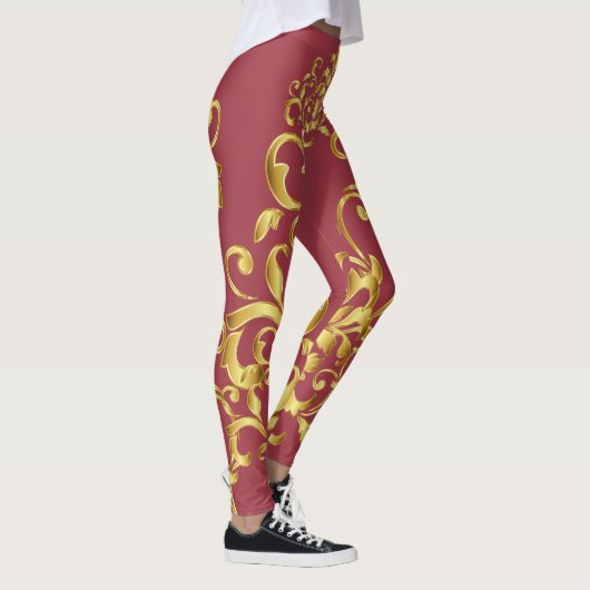 Jester Red mit Gold Damask Muster Athletic Leggings (Rechts)