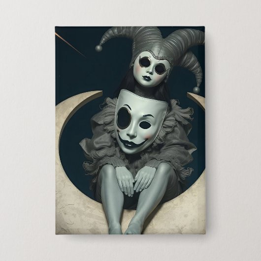 Jester sits on crescent moon wireless charger button (Vorderseite)