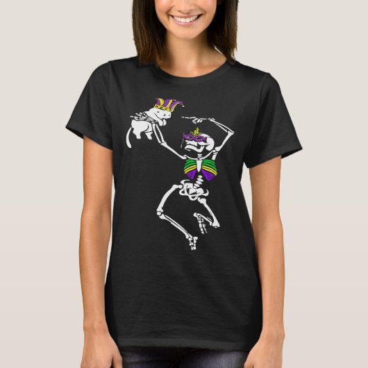 Jester Skeleton Dancing Cat Mardi Gras Mask Carniv T-Shirt (Vorderseite)