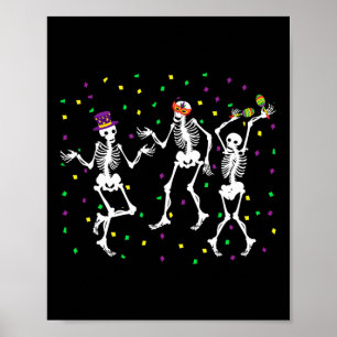 Jester Skeleton Dancing Mardi Gras Bones Carnival Poster