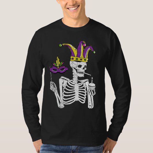 Jester Skeleton Masquerade Party Mardi Gras Mask C T-Shirt (Vorderseite)