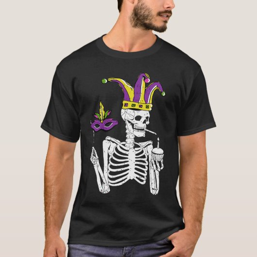 Jester Skeleton Masquerade Party Mardi Gras Mask C T-Shirt (Vorderseite)