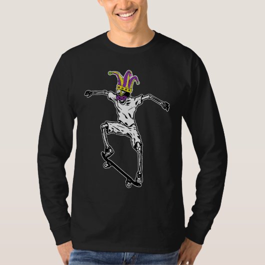 Jester Skeleton Skater Mardi Gras Mask Bones Skate T-Shirt (Vorderseite)
