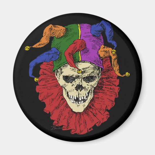 Jester Skull Beängstigend Goth Mardi Gras Clown Magnet (Vorne)