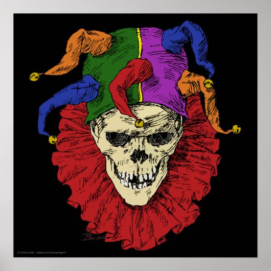 Jester Skull Beängstigend Goth Mardi Gras Clown Poster (Vorne)